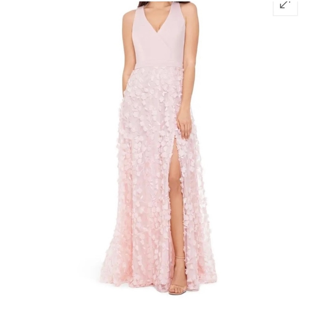 NWT Nordstrom Xscape 3D Floral Gown Maxi Dress in Blush, size 12